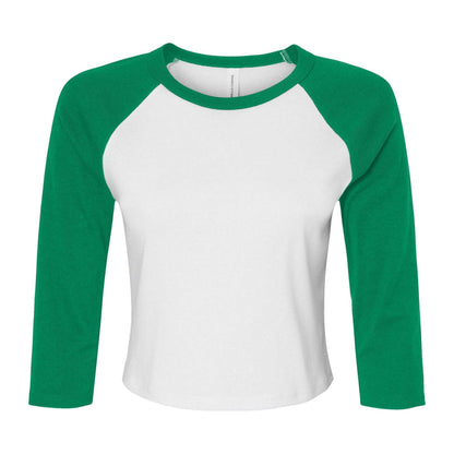 White-Kelly Green - Front - Bella + Canvas Womens-Ladies Micro-Rib Raglan 3-4 Sleeve T-Shirt