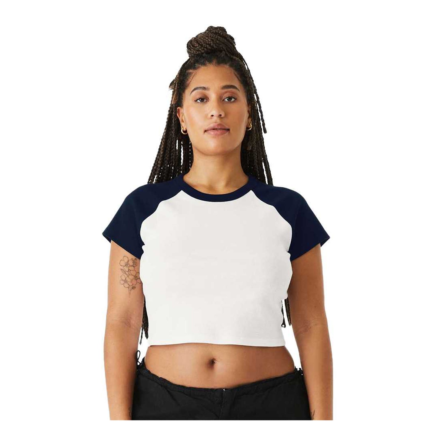White-Navy - Side - Bella + Canvas Womens-Ladies Baby Micro-Rib Raglan T-Shirt