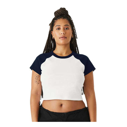 White-Navy - Side - Bella + Canvas Womens-Ladies Baby Micro-Rib Raglan T-Shirt