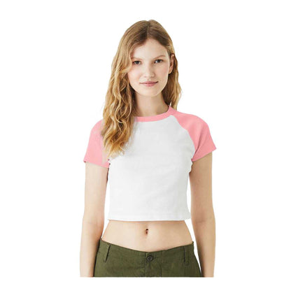 White-Pink - Side - Bella + Canvas Womens-Ladies Baby Micro-Rib Raglan T-Shirt