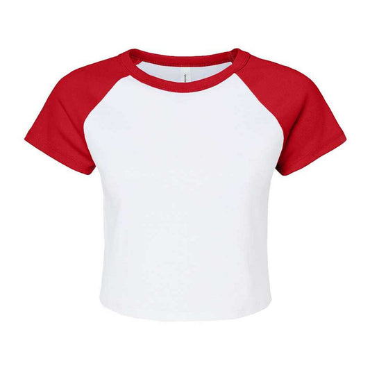 White-Red - Front - Bella + Canvas Womens-Ladies Baby Micro-Rib Raglan T-Shirt