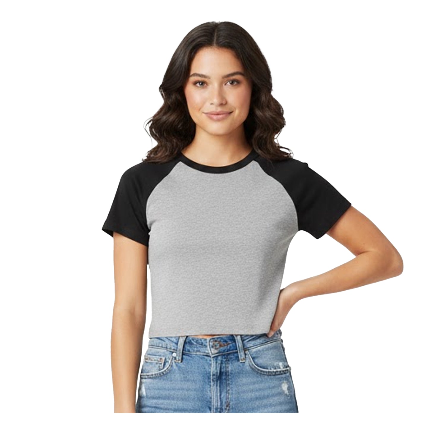 Athletic Heather-Black - Side - Bella + Canvas Womens-Ladies Baby Micro-Rib Raglan T-Shirt