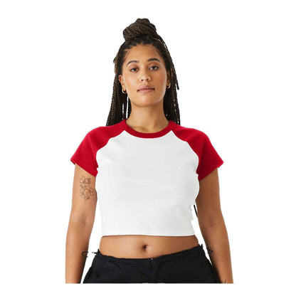 White-Red - Side - Bella + Canvas Womens-Ladies Baby Micro-Rib Raglan T-Shirt
