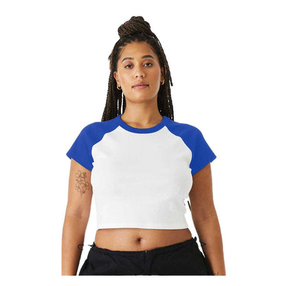 White-True Royal - Side - Bella + Canvas Womens-Ladies Baby Micro-Rib Raglan T-Shirt