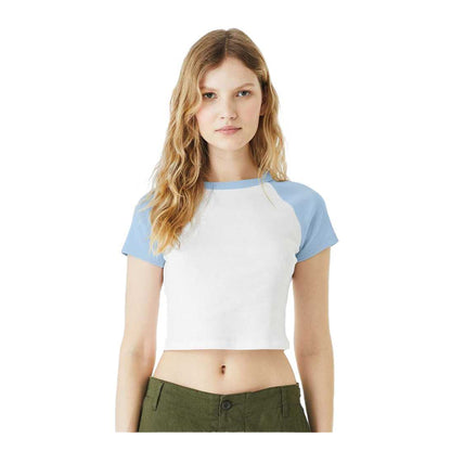 White-Baby Blue - Side - Bella + Canvas Womens-Ladies Baby Micro-Rib Raglan T-Shirt