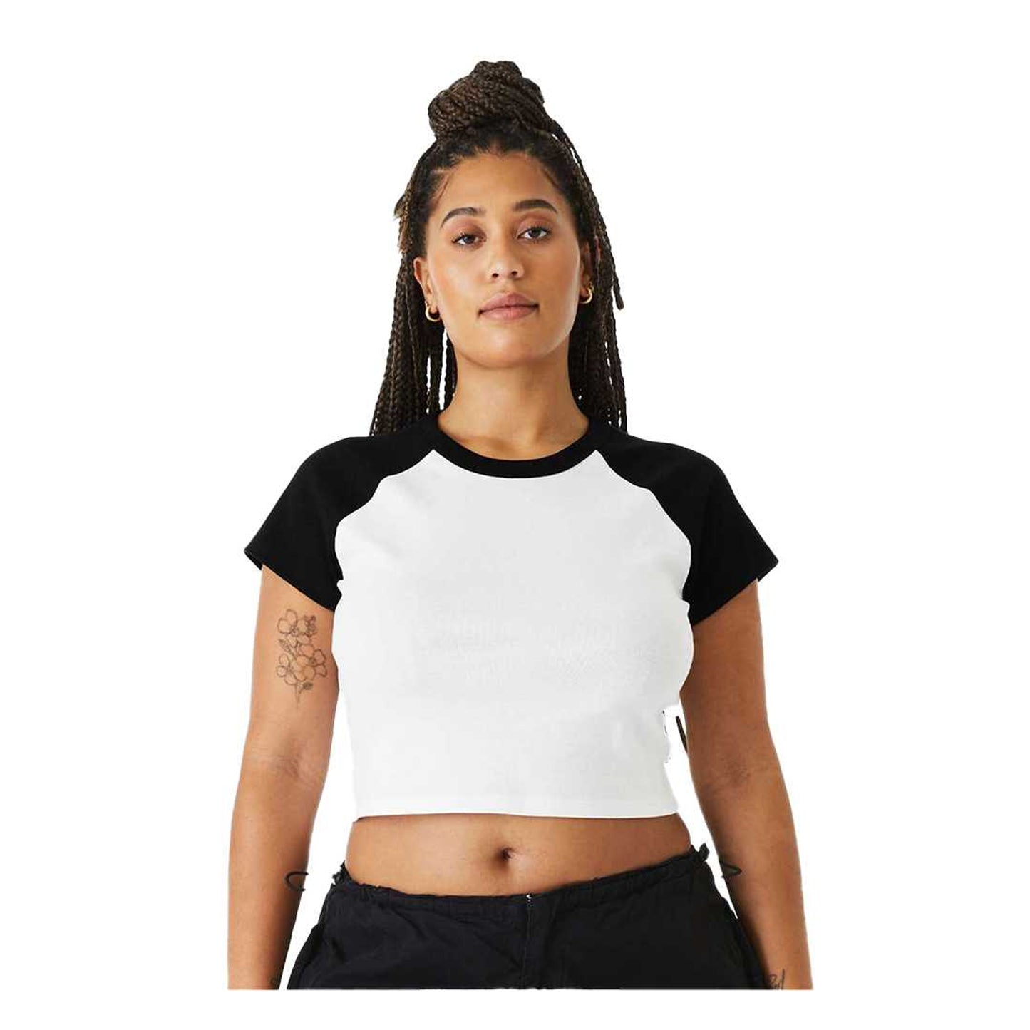 White-Black - Side - Bella + Canvas Womens-Ladies Baby Micro-Rib Raglan T-Shirt