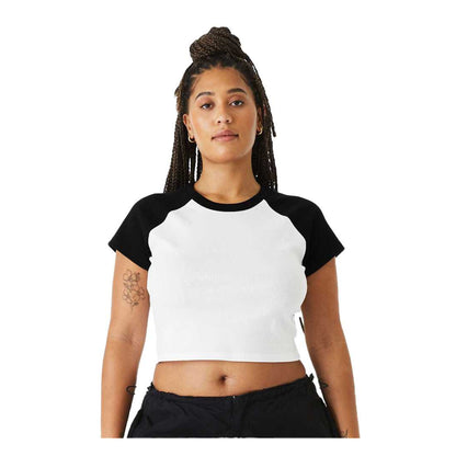 White-Black - Side - Bella + Canvas Womens-Ladies Baby Micro-Rib Raglan T-Shirt