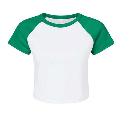 White-Kelly Green - Front - Bella + Canvas Womens-Ladies Baby Micro-Rib Raglan T-Shirt