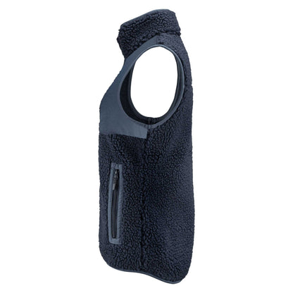 Navy - Side - James Harvest Womens-Ladies Kingsley Sherpa Fleece Gilet