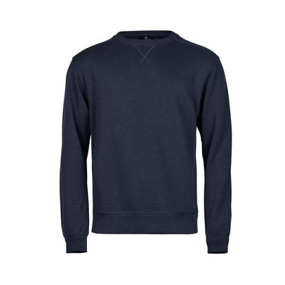 Navy - Front - Tee Jays Mens Ribbed Interlock Crew Neck Sweatshirt