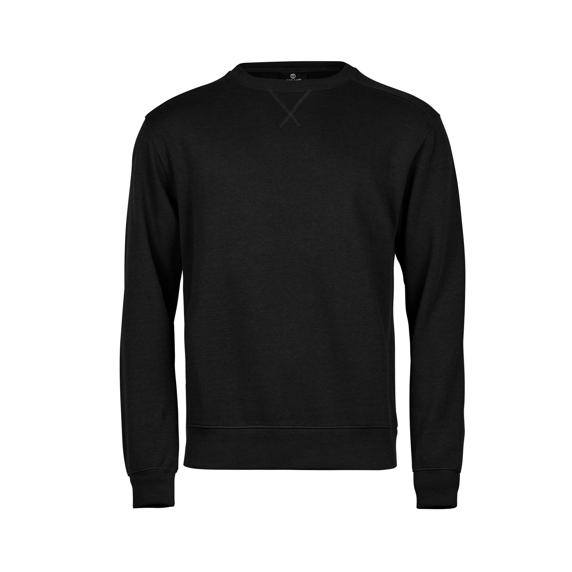 Black - Front - Tee Jays Mens Ribbed Interlock Crew Neck Sweatshirt