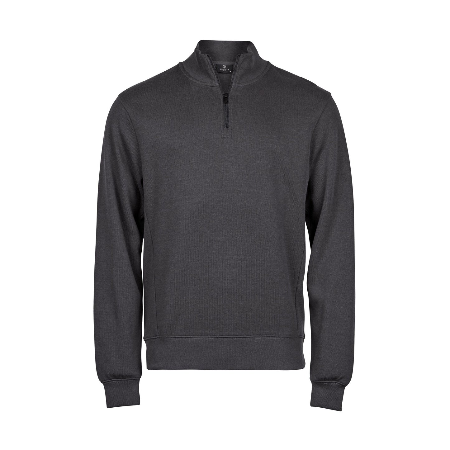 Dark Grey - Front - Tee Jays Mens Ribbed Interlock Half Zip Sweatshirt