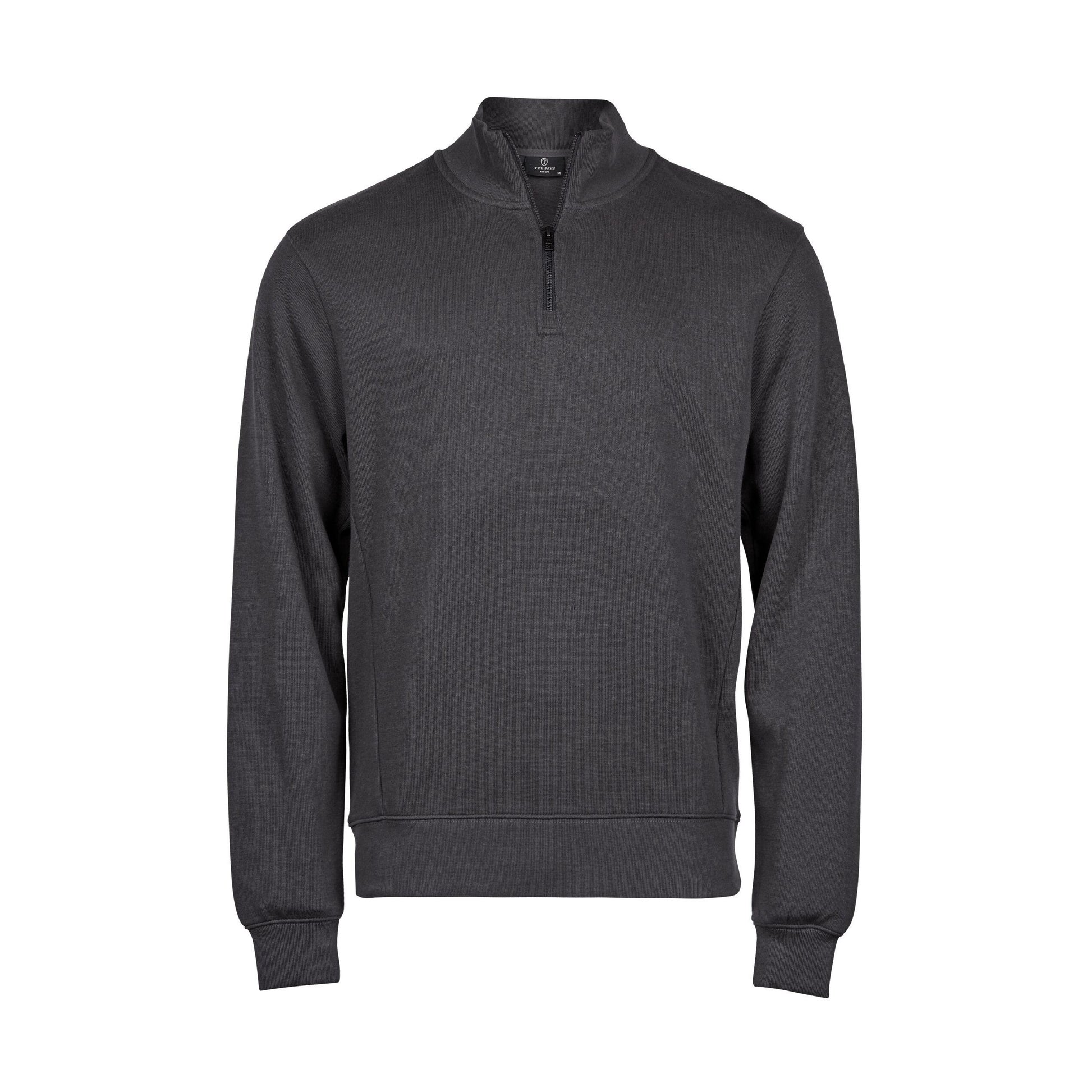Dark Grey - Front - Tee Jays Mens Ribbed Interlock Half Zip Sweatshirt