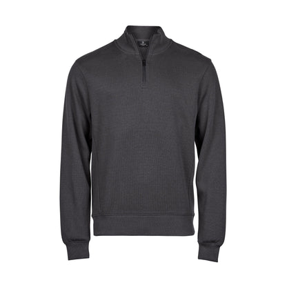 Dark Grey - Front - Tee Jays Mens Ribbed Interlock Half Zip Sweatshirt