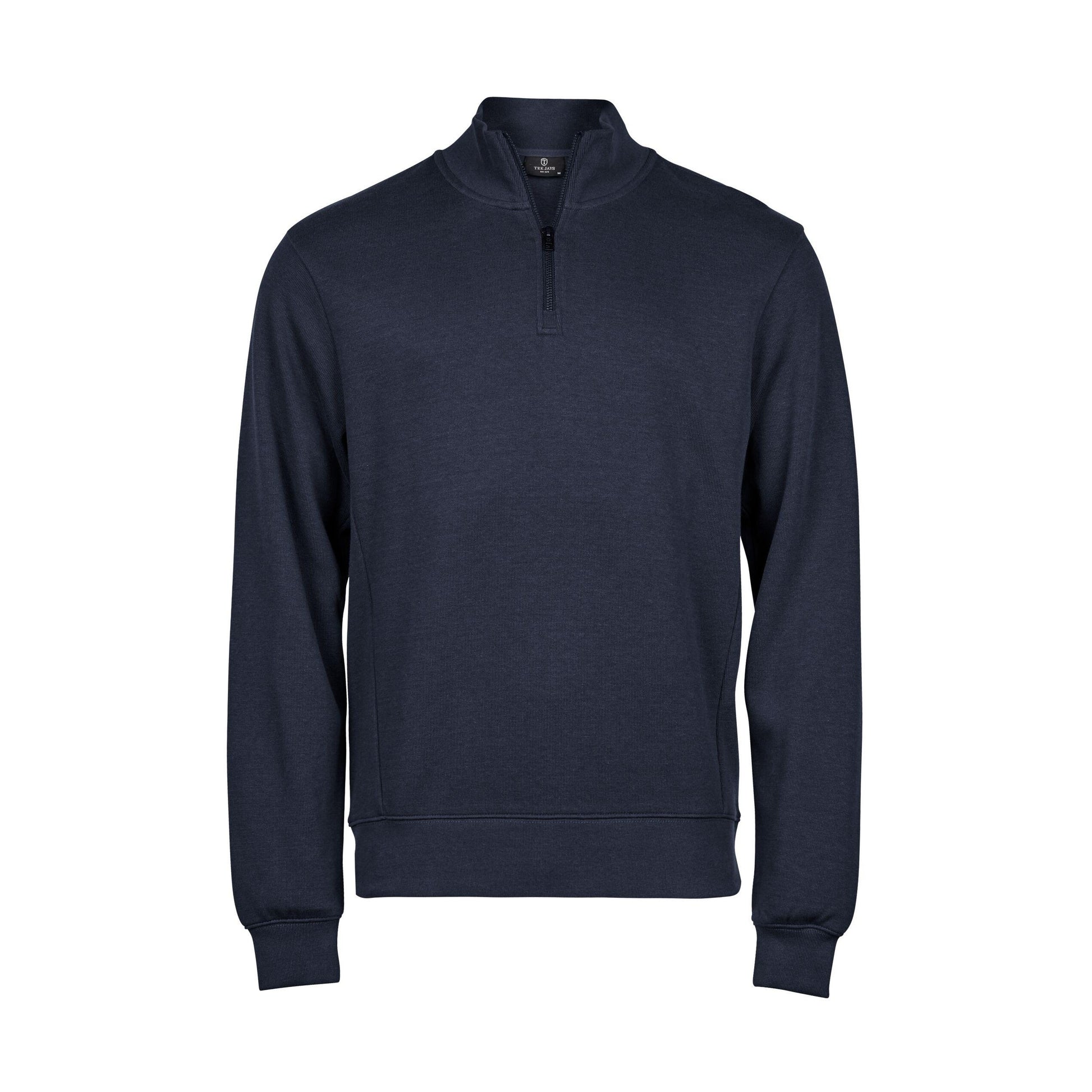 Navy - Front - Tee Jays Mens Ribbed Interlock Half Zip Sweatshirt