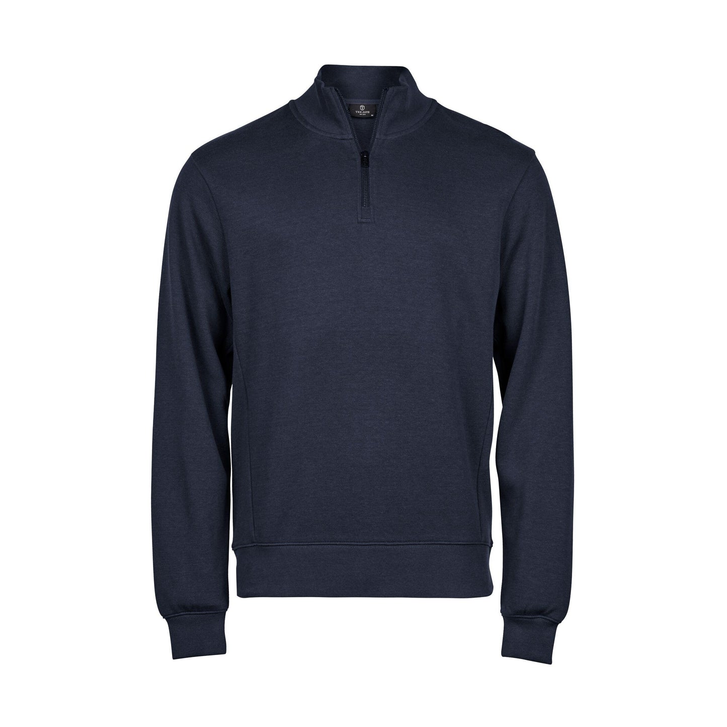 Navy - Front - Tee Jays Mens Ribbed Interlock Half Zip Sweatshirt