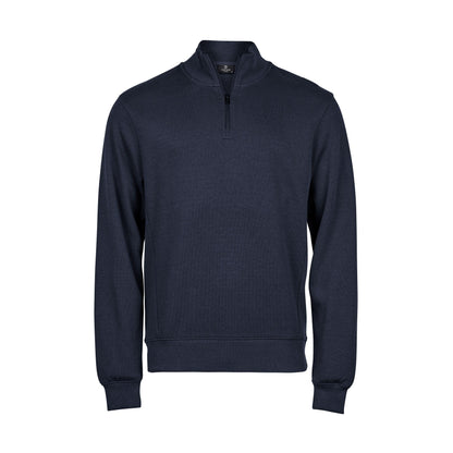 Navy - Front - Tee Jays Mens Ribbed Interlock Half Zip Sweatshirt