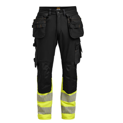 Black-Yellow - Back - Jobman Mens Craftsman Stretch Hi-Vis Trousers