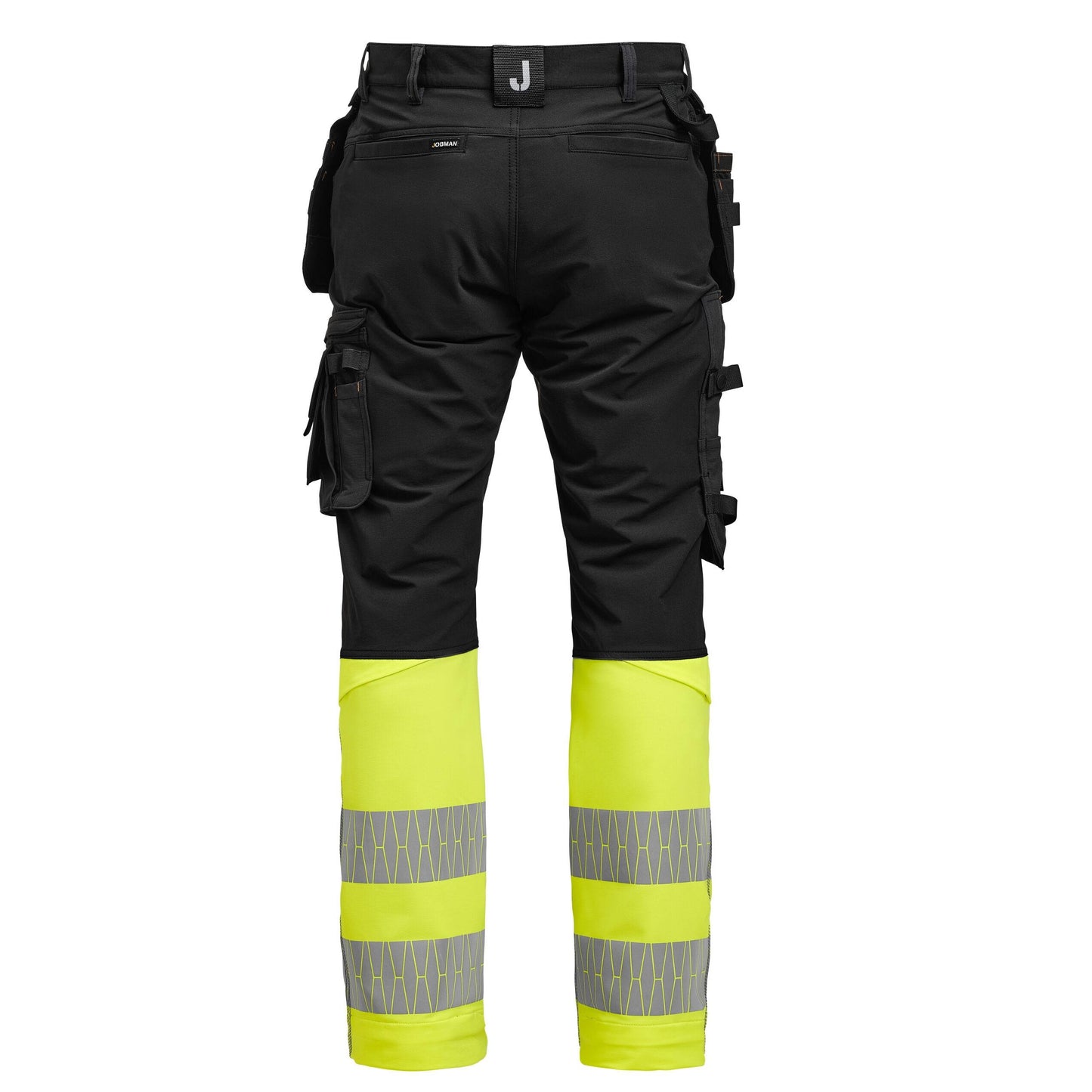 Black-Yellow - Side - Jobman Mens Craftsman Stretch Hi-Vis Trousers