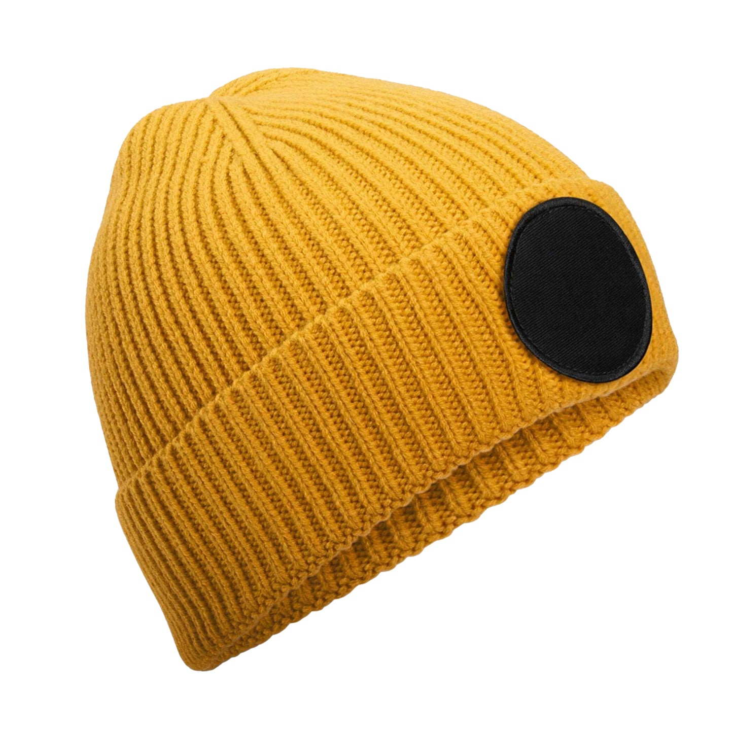 Mustard-Black - Front - Beechfield Unisex Adult Fashion Circular Patch Beanie