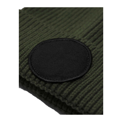 Olive Green-Black - Side - Beechfield Unisex Adult Fashion Circular Patch Beanie