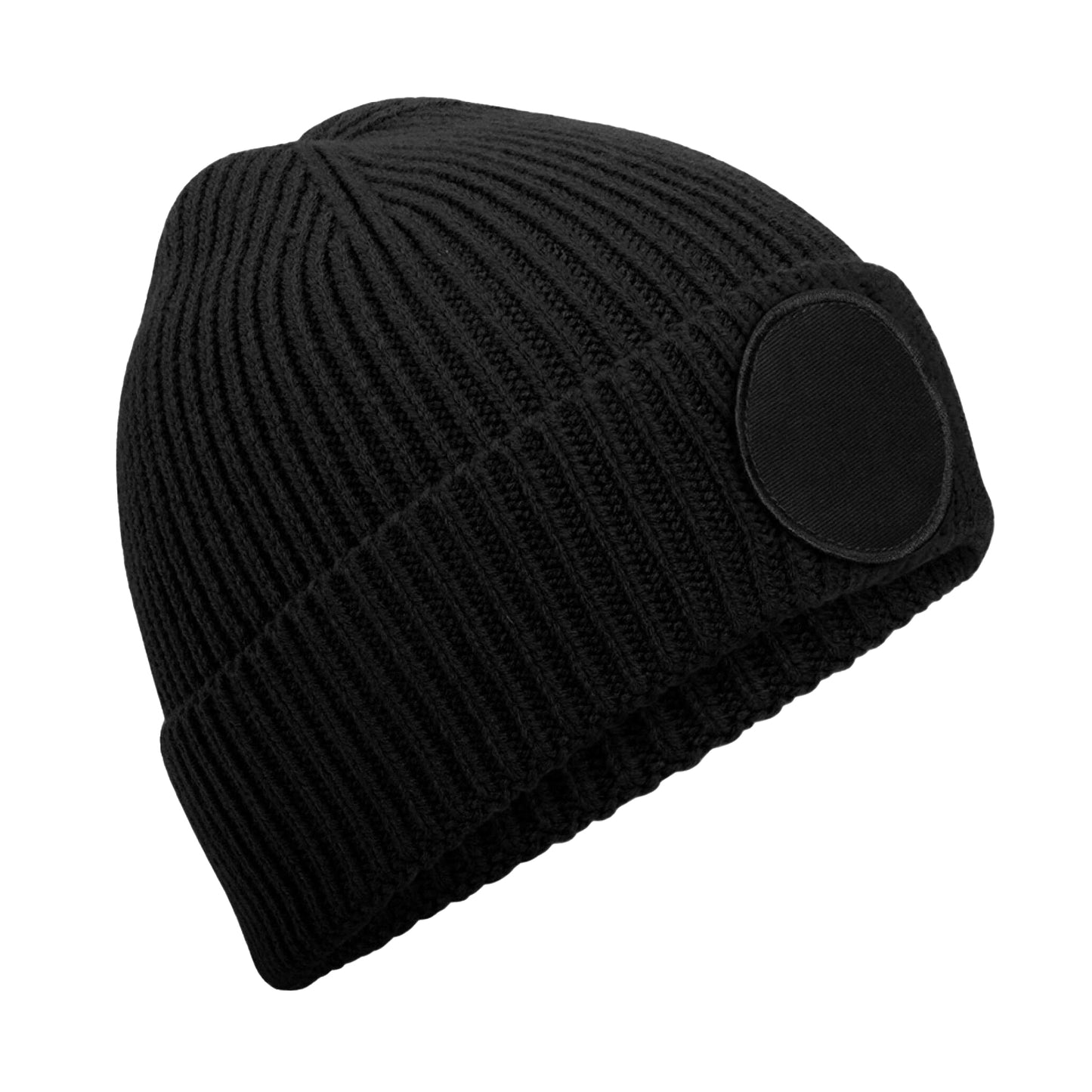 Black - Front - Beechfield Unisex Adult Fashion Circular Patch Beanie