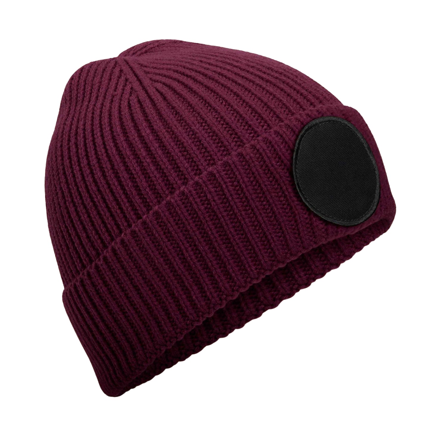 Burgundy-Black - Front - Beechfield Unisex Adult Fashion Circular Patch Beanie