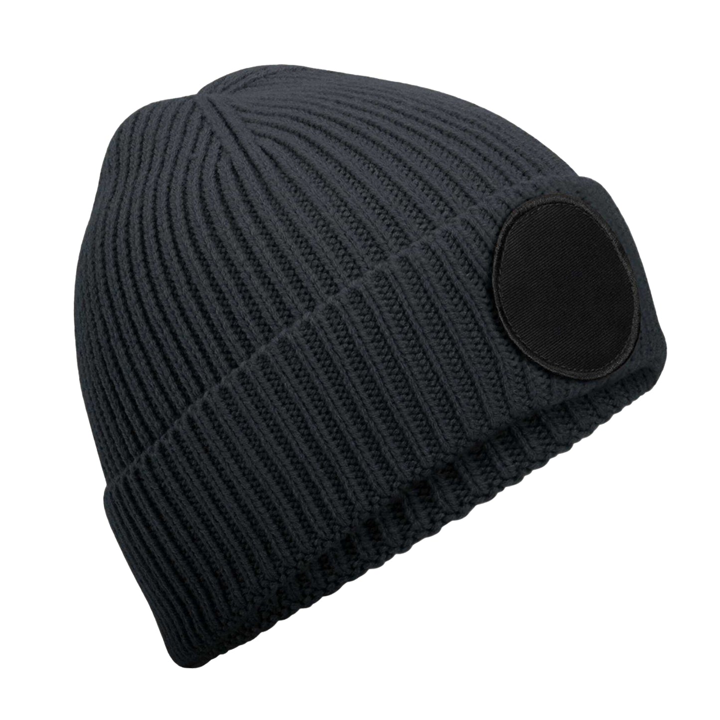 Graphite Grey-Black - Front - Beechfield Unisex Adult Fashion Circular Patch Beanie