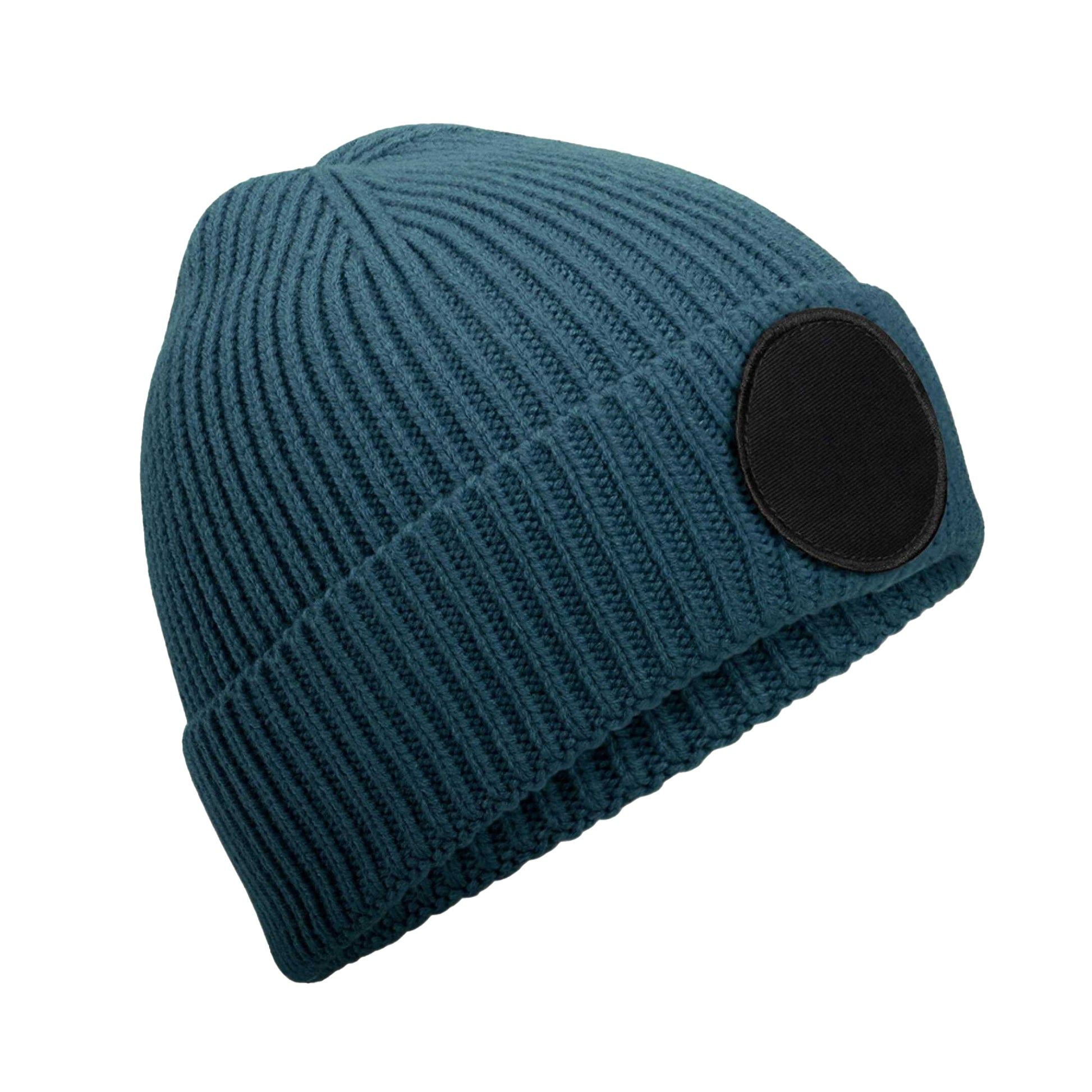 Airforce Blue-Black - Front - Beechfield Unisex Adult Fashion Circular Patch Beanie