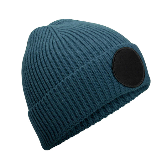 Airforce Blue-Black - Front - Beechfield Unisex Adult Fashion Circular Patch Beanie
