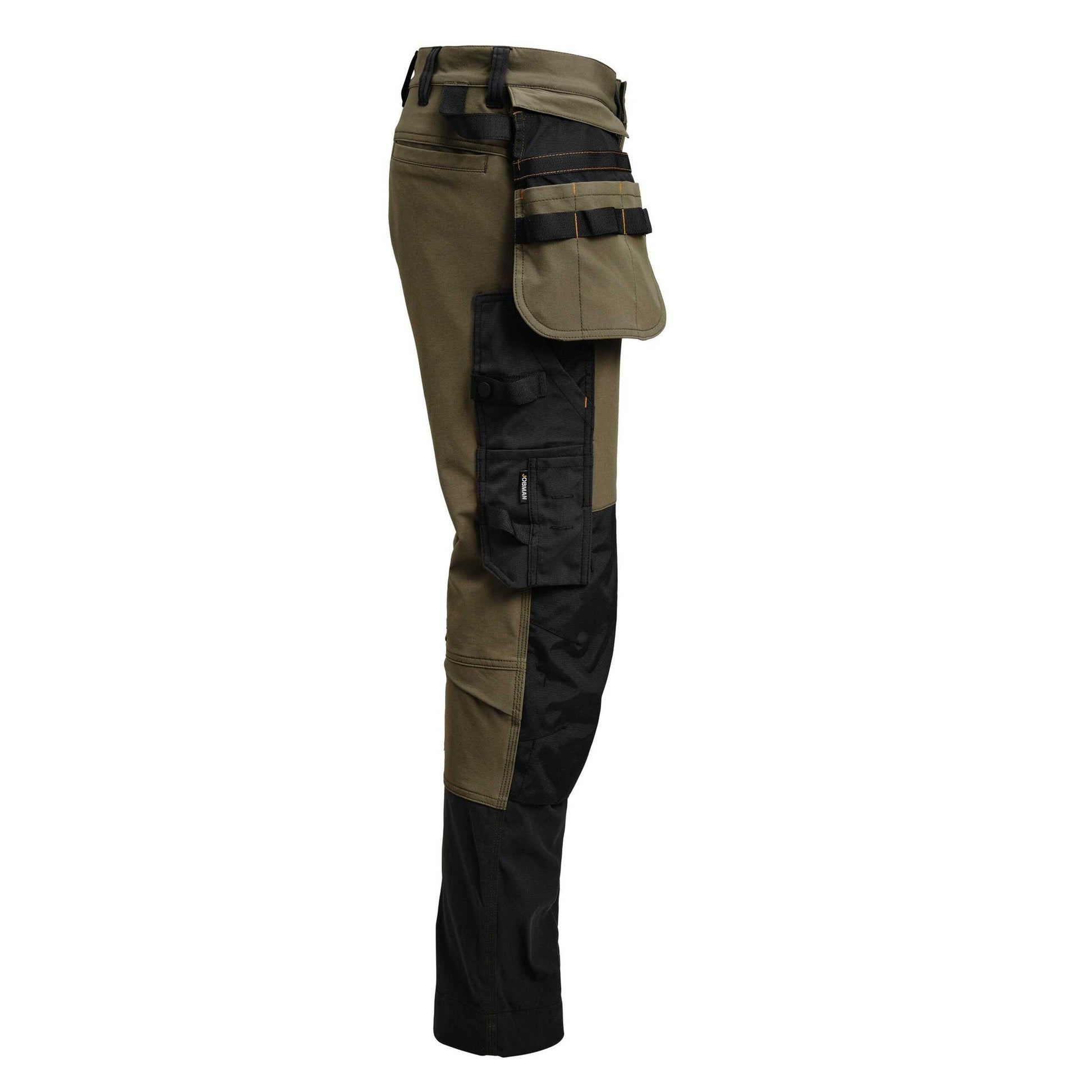 Olive Green-Black - Side - Jobman Womens-Ladies Craftsman Stretch Trousers