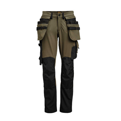 Olive Green-Black - Front - Jobman Mens Craftsman 4 Way Stretch Trousers