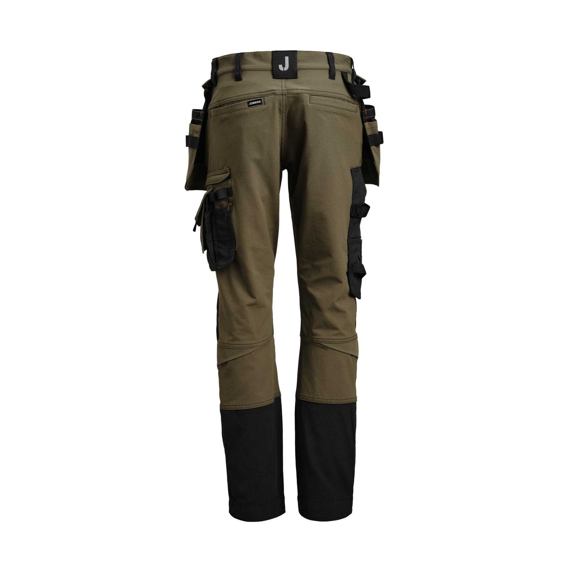 Olive Green-Black - Back - Jobman Mens Craftsman 4 Way Stretch Trousers