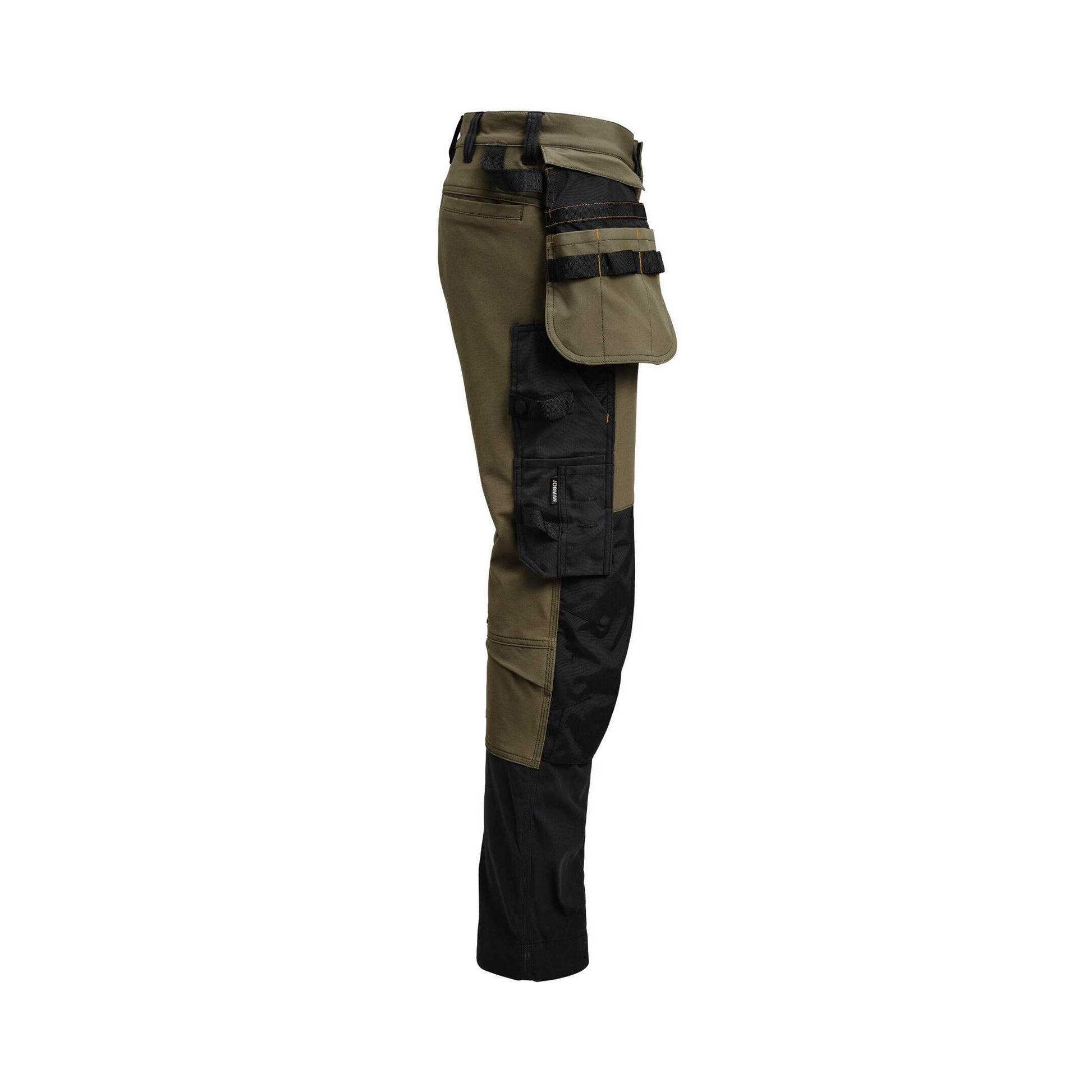 Olive Green-Black - Side - Jobman Mens Craftsman 4 Way Stretch Trousers