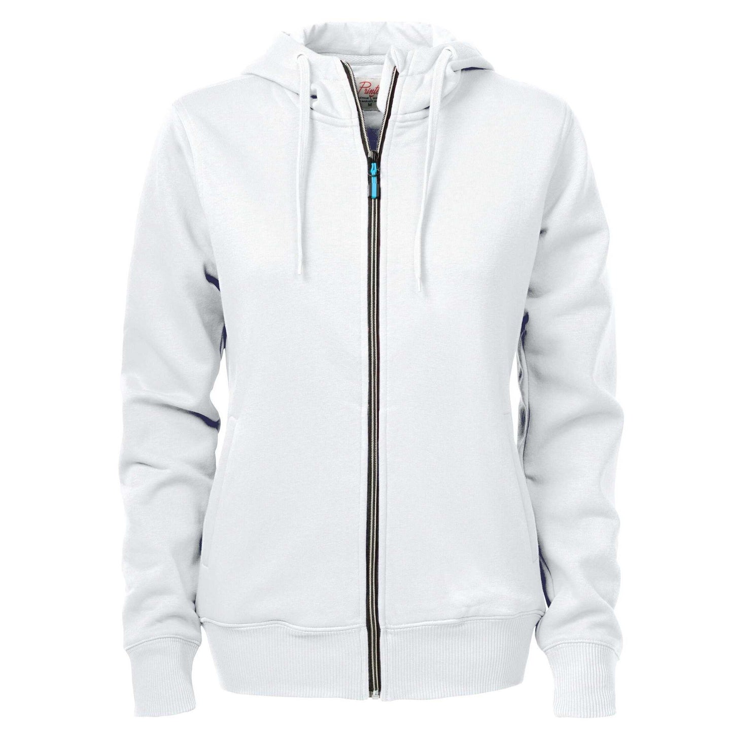 White - Front - Printer Womens-Ladies Overhead Full Zip Hoodie
