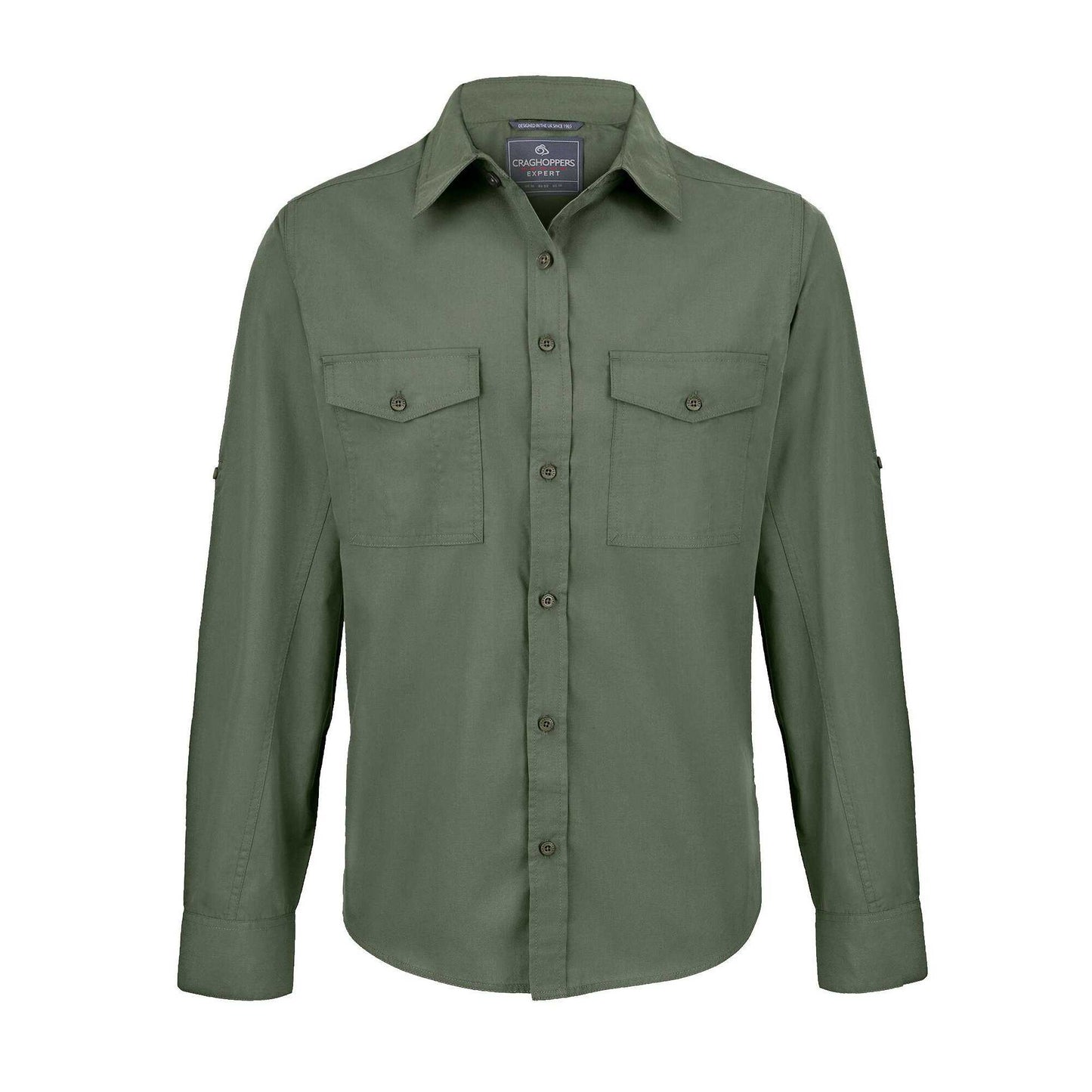 Dark Cedar Green - Front - Craghoppers Expert Mens Kiwi Long-Sleeved Shirt