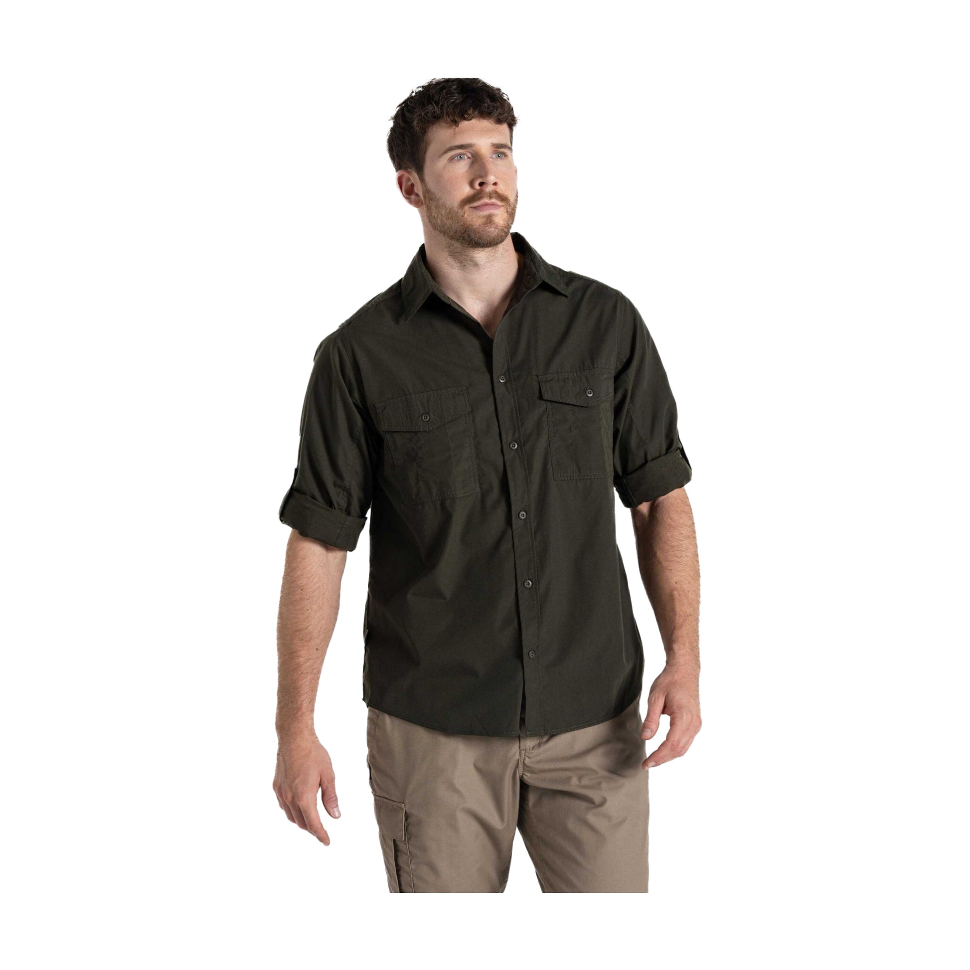 Dark Cedar Green - Pack Shot - Craghoppers Expert Mens Kiwi Long-Sleeved Shirt