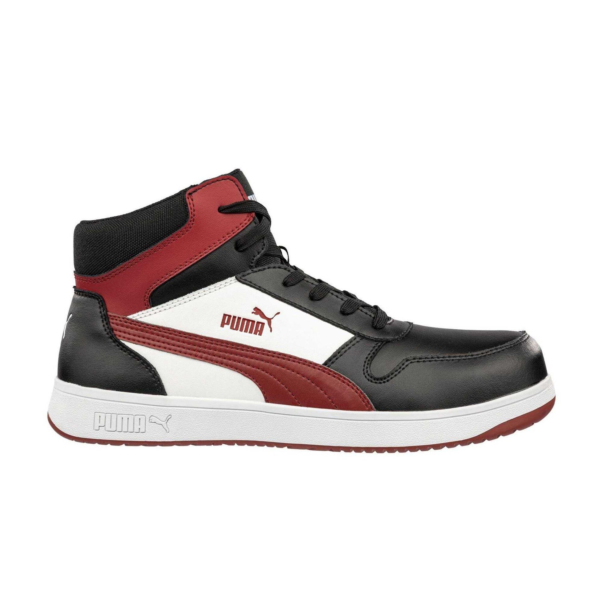 Black-White-Red - Side - Puma Safety Mens Frontcourt Leather Mid Cut Trainers