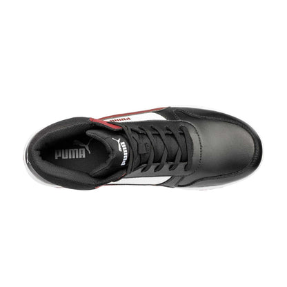 Black-White-Red - Lifestyle - Puma Safety Mens Frontcourt Leather Mid Cut Trainers