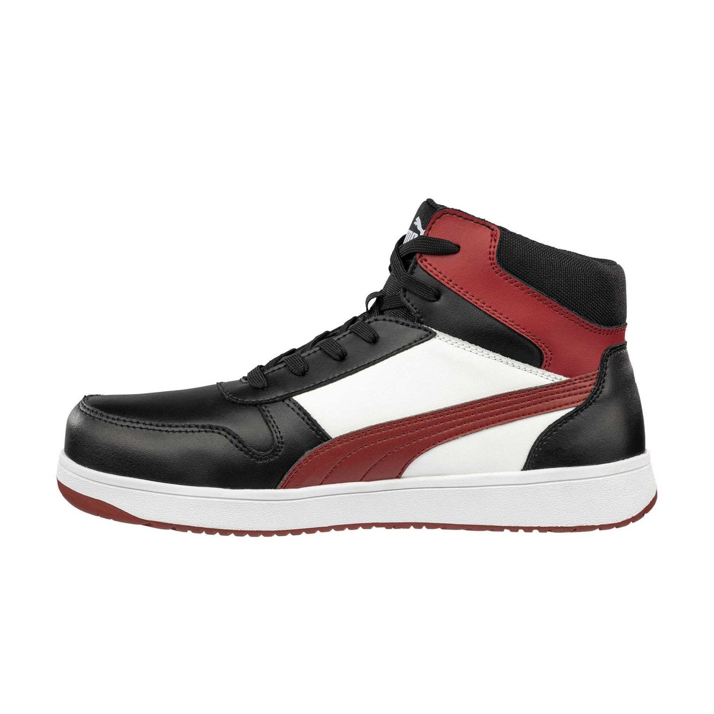 Black-White-Red - Front - Puma Safety Mens Frontcourt Leather Mid Cut Trainers