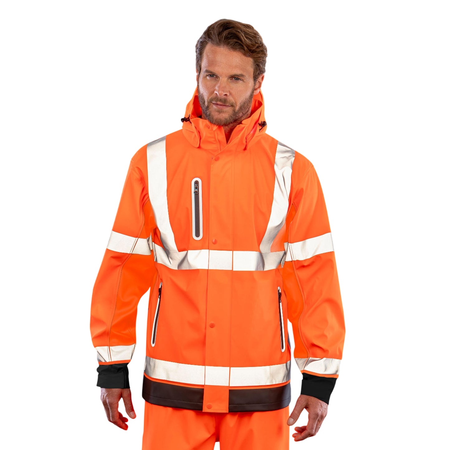Fluorescent Orange-Black - Side - Result Recycled Mens Prism PU Heavy Duty Jacket