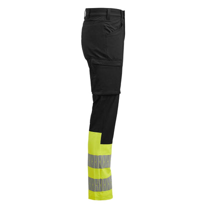 Black-Yellow - Side - Jobman Mens Service Stretch Hi-Vis Trousers