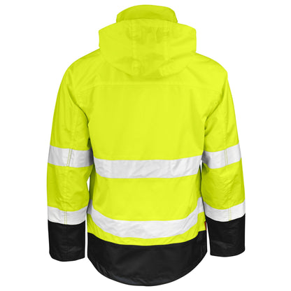 Yellow-Black - Back - Jobman Mens Shell Hi-Vis Jacket
