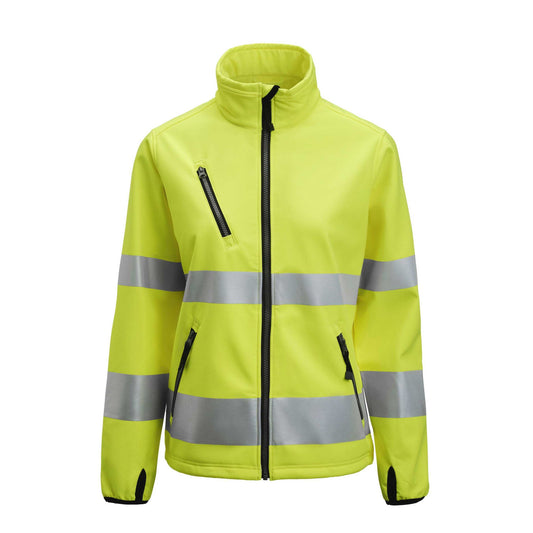 Yellow - Front - Jobman Womens-Ladies Hi-Vis Soft Shell Jacket