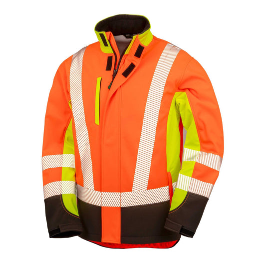 Fluorescent Yellow-Fluorescent Orange-Black - Front - Result Recycled Unisex Adult Safety 3 Tone 3 Layer Jacket
