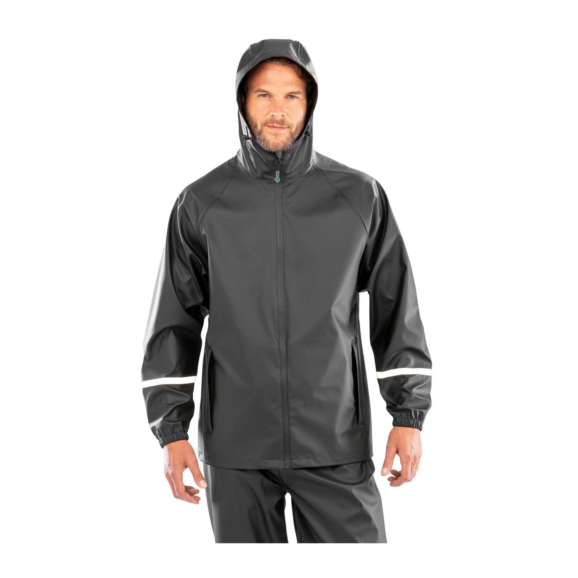 Black - Side - Result Recycled Mens Prism Reflective Tape PU Recycled Waterproof Jacket