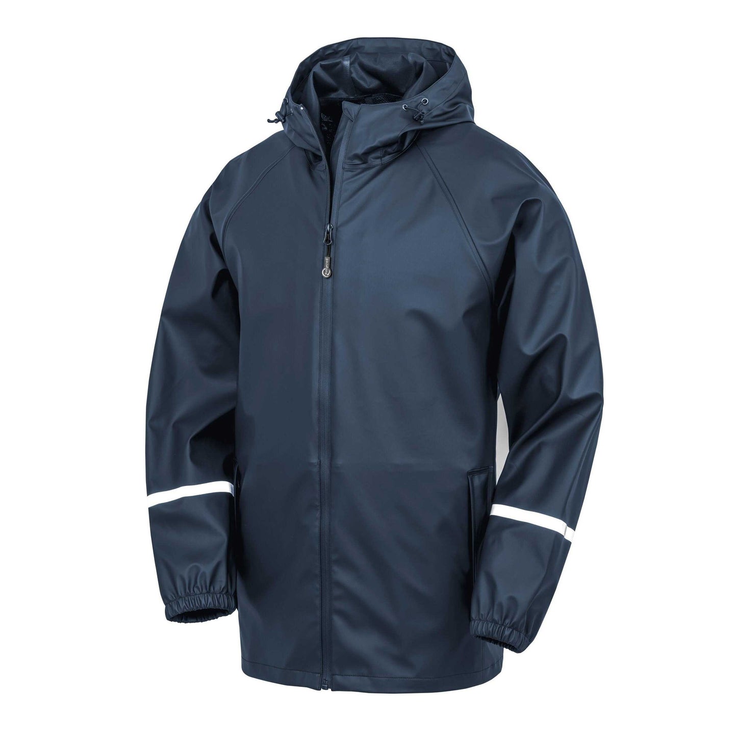 Navy - Front - Result Recycled Mens Prism Reflective Tape PU Recycled Waterproof Jacket