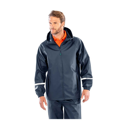 Navy - Side - Result Recycled Mens Prism Reflective Tape PU Recycled Waterproof Jacket