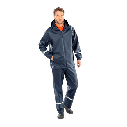 Navy - Lifestyle - Result Recycled Mens Prism Reflective Tape PU Recycled Waterproof Jacket