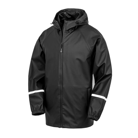 Black - Front - Result Recycled Mens Prism Reflective Tape PU Recycled Waterproof Jacket